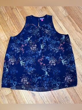 Vince Camuto Navy Floral Sleeveless Blouse